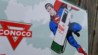 Vintage Conoco Gasoline Porcelain Superman N - Tane Gas Service Station Pump Sign