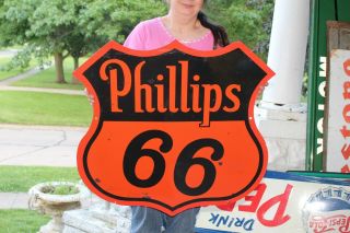 Vintage 1948 Phillips 66 Gas Station Oil 2 Sided 30 " Porcelain Metal Sign