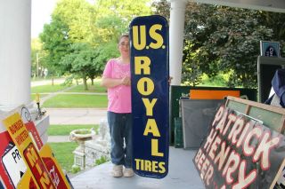 Large Vintage 1954 U.  S.  Royal Tires Gas Station 60 " Embossed Metal Sign