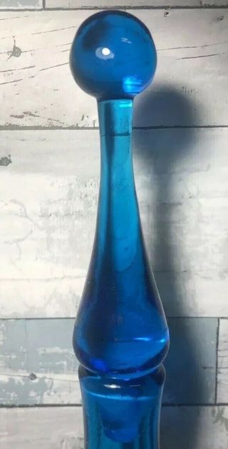 Vintage Blenko Wayne Husted Turquoise Blue Crackle Glass Decanter 6311L 22” 2