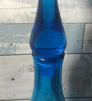 Vintage Blenko Wayne Husted Turquoise Blue Crackle Glass Decanter 6311L 22” 4