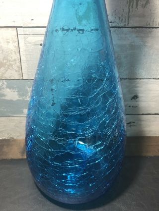 Vintage Blenko Wayne Husted Turquoise Blue Crackle Glass Decanter 6311L 22” 5