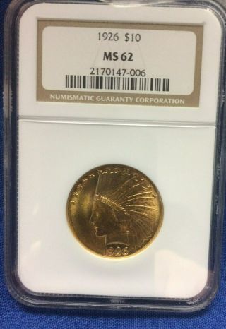 Us Gold $10 Indian Head Eagle - 1926 Ngc Ms62 - Bright Rare Coin