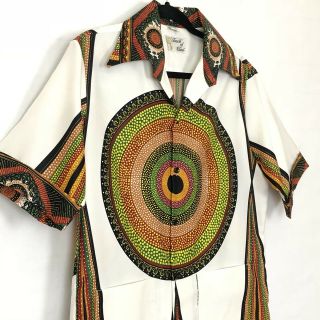 Vintage 70s Big Collar Polyester Loud Shirt Mens M Psychedelic Hippie Hawaiian