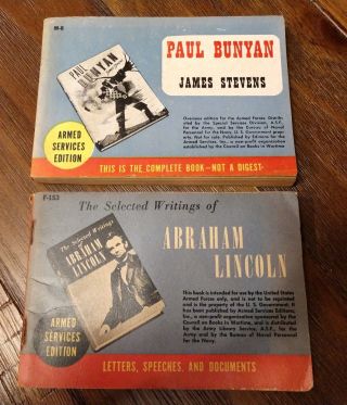 2 Vintage Paul Bunyan M - 8 & Abraham Lincoln F - 153 Armed Services Edition Book