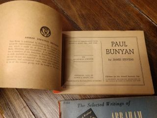 2 Vintage Paul Bunyan M - 8 & Abraham Lincoln F - 153 Armed Services Edition Book 5