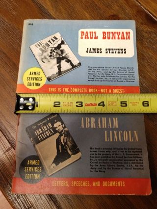 2 Vintage Paul Bunyan M - 8 & Abraham Lincoln F - 153 Armed Services Edition Book 6