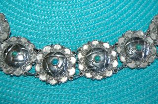 VINTAGE STERLING SILVER AND TURQUOISE CONCHA LINK BELT 4