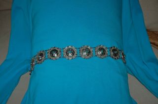 VINTAGE STERLING SILVER AND TURQUOISE CONCHA LINK BELT 7