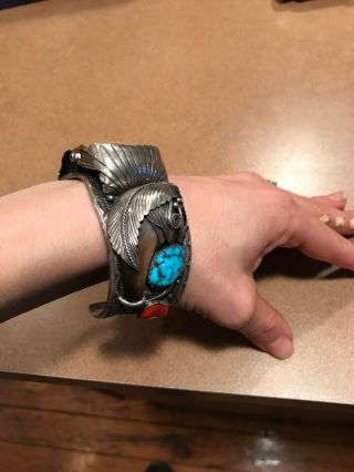 Vintage Native American Navajo Sterling Silver Hamilton Watch Bracelet Arrows