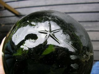 A Rare Fishing Float Ball In Green Glass,  Marked With A Star,  Diameter 4 1/2 "
