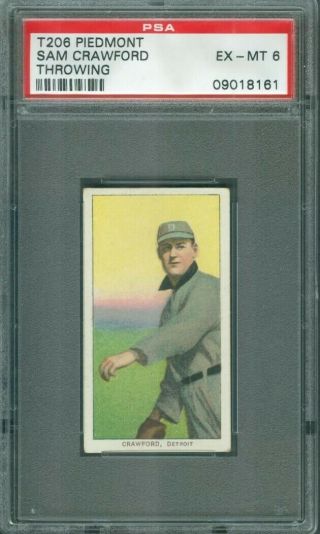 1909 - 11 T206 Sam Crawford Throwing - Tigers - Piedmont 350 - Psa 6 Ex/mt - Rare