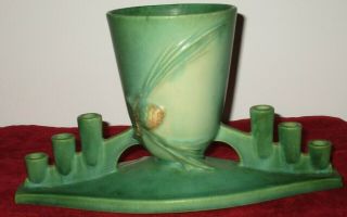 Rare Vintage Roseville Art Pottery Usa Green Pinecone Vase Candlestick Holder