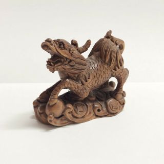 19th Japanese Handmade Boxwood Wood Netsuke " Dragon Kirin " Figurine Carving G3
