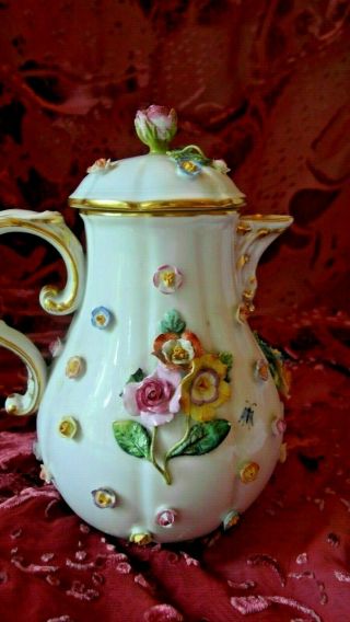 Rare Antique 18th C MEISSEN Porcelain Coffee Pot.  FLOWERS AND INSECTS. 2