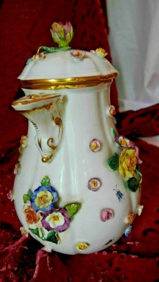 Rare Antique 18th C MEISSEN Porcelain Coffee Pot.  FLOWERS AND INSECTS. 3