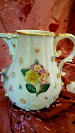 Rare Antique 18th C MEISSEN Porcelain Coffee Pot.  FLOWERS AND INSECTS. 4