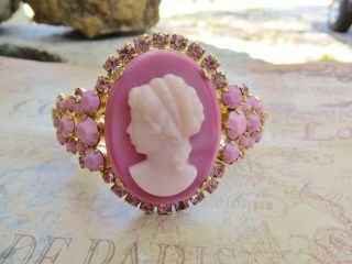 Gorgeous Vintage Juliana Pink Cameo Clamper Bracelet