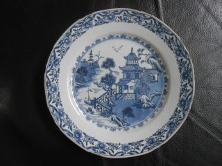 Antique 18thc Chinese Qianlong Blue & White Porcelain Watery Landscape Plate