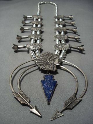 Stunning Vintage Navajo Sterling Silver Squash Blossom Necklace Old