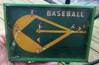 Vintage Colmor Dexterity Puzzle Baseball Tin Toy Hand Held Game