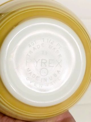 RARE Vintage Pyrex YELLOW Terra Stripe 401 Bowl 1 1/2 pt HTF 4