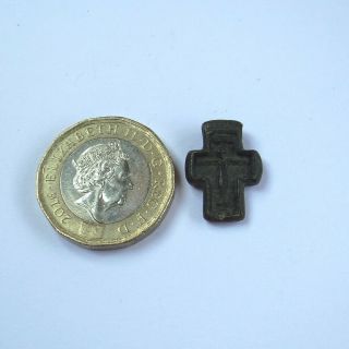 RUSSIAN ANCIENT ARTIFACT BRONZE SMALL CROSS WITH ARCHANGEL MICHAEL DOUBLE SIDES 3