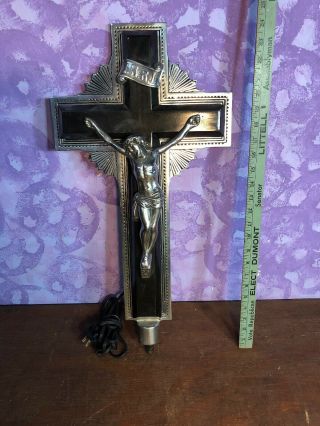 Rare Vintage Jesus On Cross Art Deco Funeral Home Church Crucifix Sign Lights Up