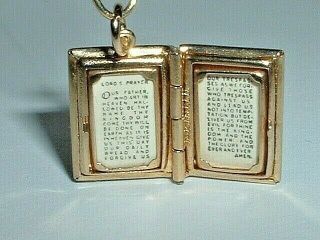 Vintage 14k Yellow Gold 3d Bible Book Charm Pendant Opens To Lord 