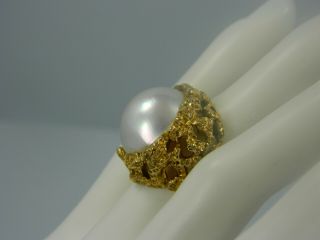 Exquisite Vintage 10k Yellow Gold 24 Mm Mabe Pearl Nugget Ring Size 4.  5 M