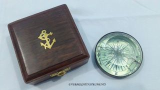 Brass - Stanley London 1941 Navigation Compass Paperweight Marine With Wooden Boc