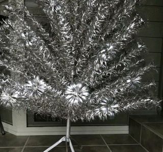 MCM Vintage Evergleam 94 Branch 6 Ft.  Aluminum Stainless Silver Pom X Mas Tree 2