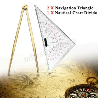 2x Navigation Triangular Protractor,  Nautical Chart Divider Measurement Tools