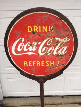 Rare 1938 Drink Coca Cola Soda 2 Sided Porcelain Art Deco Lollipop Sign Coke 5