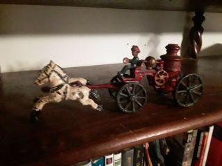 Vintage Cast Iron Toy Fire Steam Engine Pump Horse Drawn Cart Antique Shape