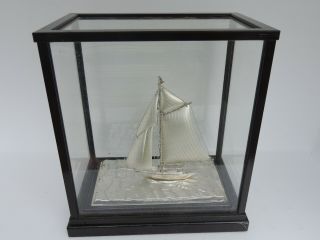 Masterly Hand Crafted Vintage Solid Sterling Silver Japanese Yacht Ship Sailboat