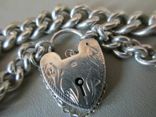 Vintage Silver Charm Bracelet English Sterling Heart Fancy Padlock Large Chain