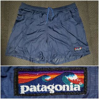 Rare Vintage Mens Patagonia Baggies Swim Shorts Trunks Navy Blue Drawstring Sz M
