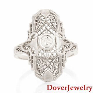 Vintage Diamond 14k White Gold Filigree Ring Nr