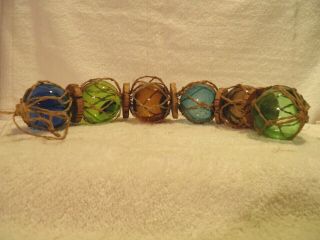 Vintage 6 Hand Blown Glass Fishing Floats Netting 2 
