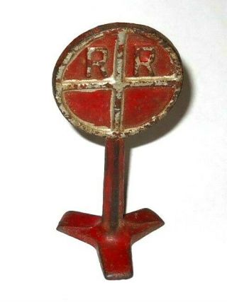 Vintage 1930`s Arcade Cast Iron Red Railroad Traffic Sign 3 1/2 "