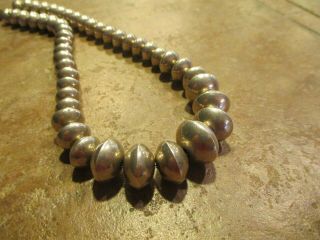 17 " Vintage Navajo Graduated Sterling Silver Pearls Bead Necklace Signed Cj
