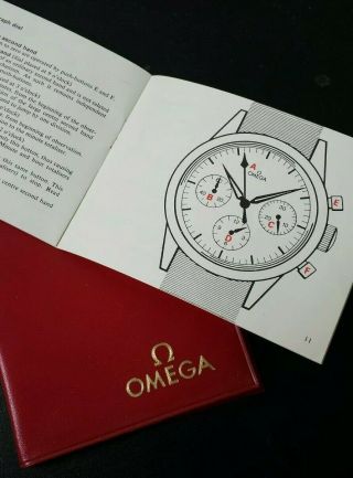 Omega Vintage 15 Pages Booklet,  Red Cover.  Speedmaster,  Chronograph.  1960s