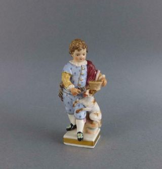 Antique Meissen Figurine Of A Young Boy With A Dog Circa 19c