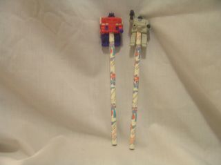 Optimus Prime & Megatron 1985 Pencil Toppers With Transformer Pencils