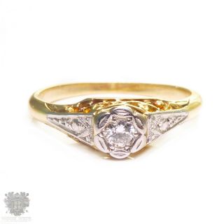 Antique Solid 18k Gold & Platinum Filigree Diamond Engagement Ring Solitaire