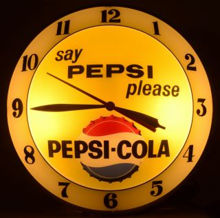 Mid Century Vintage PEPSI - COLA Double Bubble advertising clock lighted sign old 2