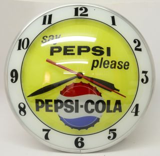 Mid Century Vintage PEPSI - COLA Double Bubble advertising clock lighted sign old 5
