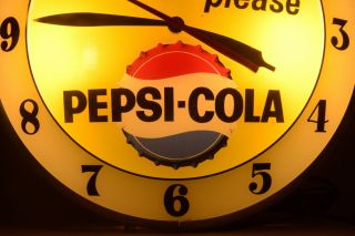 Mid Century Vintage PEPSI - COLA Double Bubble advertising clock lighted sign old 8