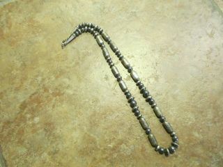 17 " Older Vintage Navajo Sterling Silver Barrel Bead Necklace On Foxtail